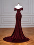 Wine Red Off Shoulder Mermaid Long Formal Dress, Wine Red Lace-up Evening Dress Prom Dress